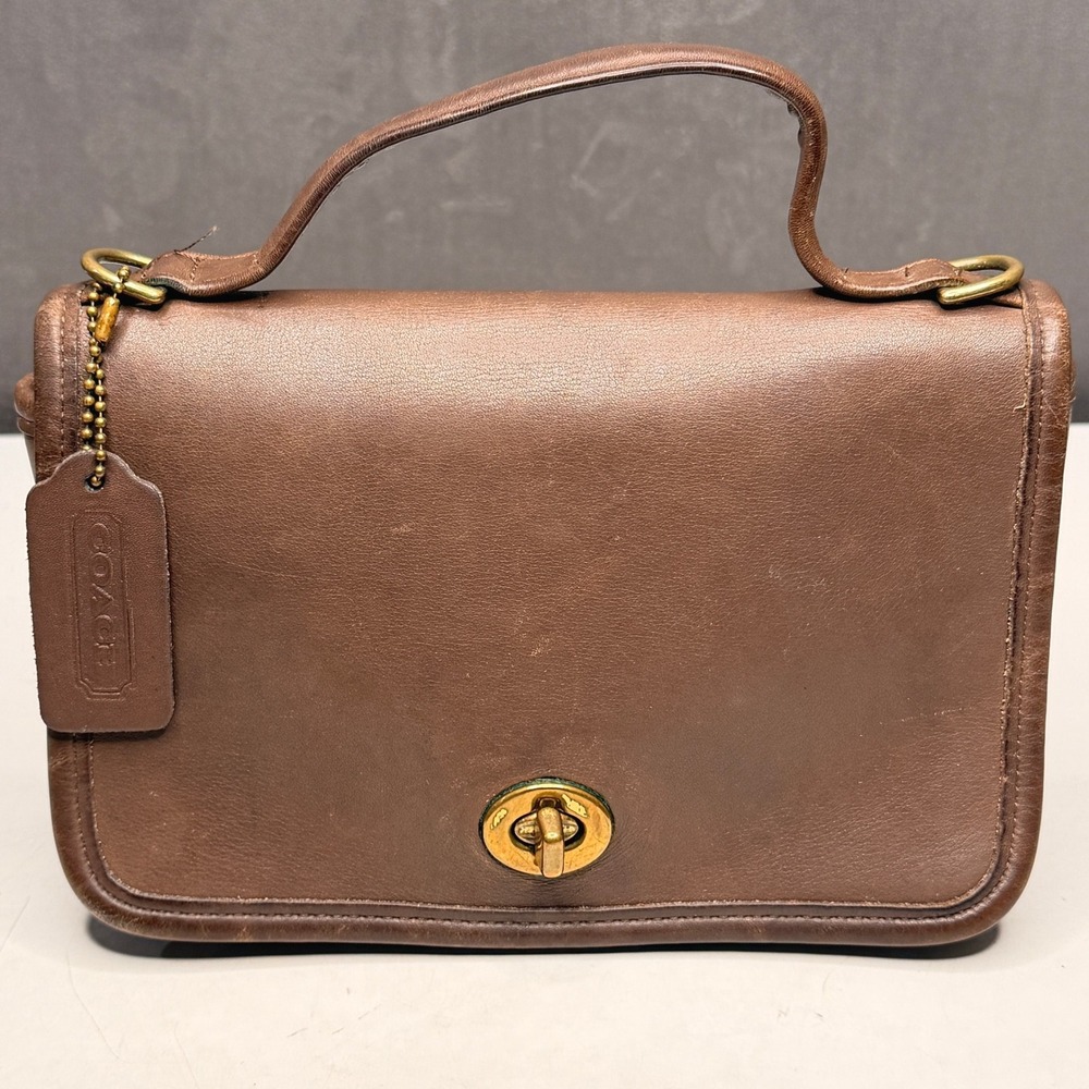 Vtg Coach Casino Bag 9924 Brown Tan Leather Turlock Top Handle Missing Strap